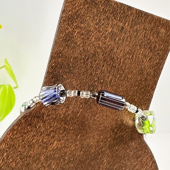 Rainbow Furnace Glass Bead Bracelet Memory Wire Adjustable Handmade Jewelry - Picture 7 of 7